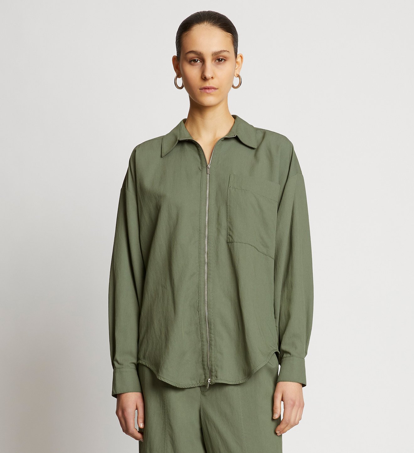 Drapey Suiting Zip Front Top