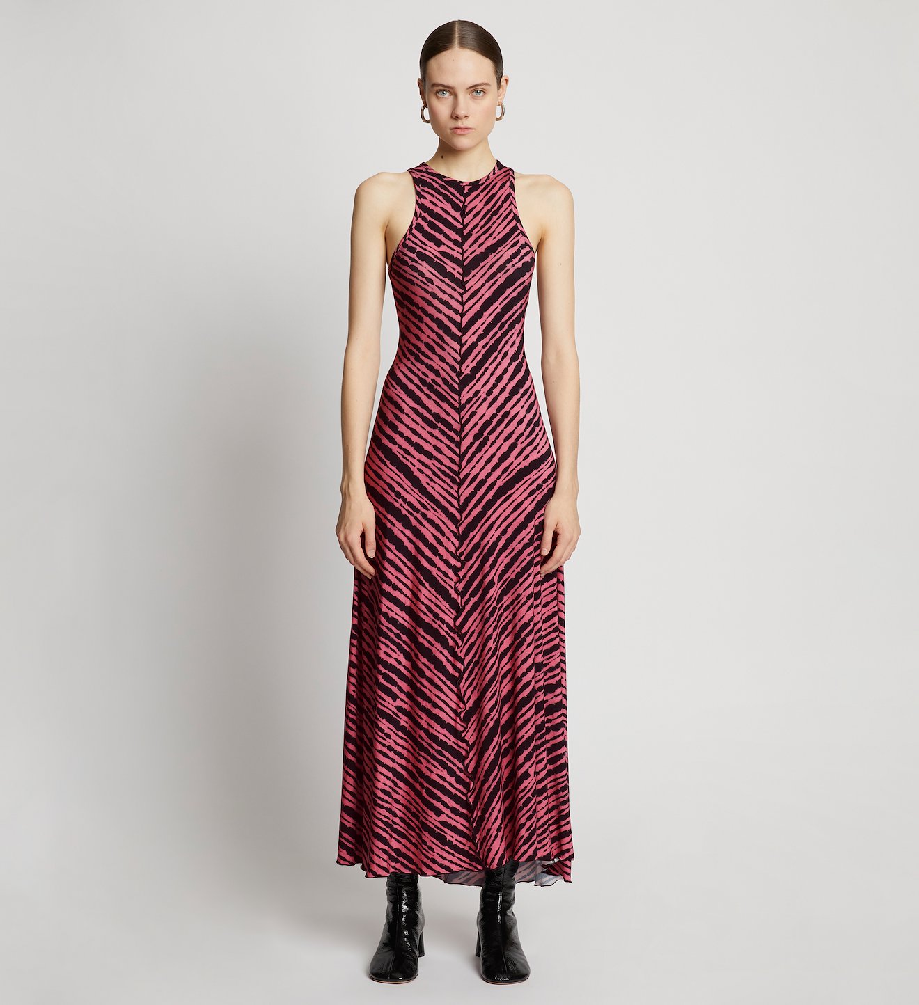 Diagonal Stripe Sleeveless Jersey Dress