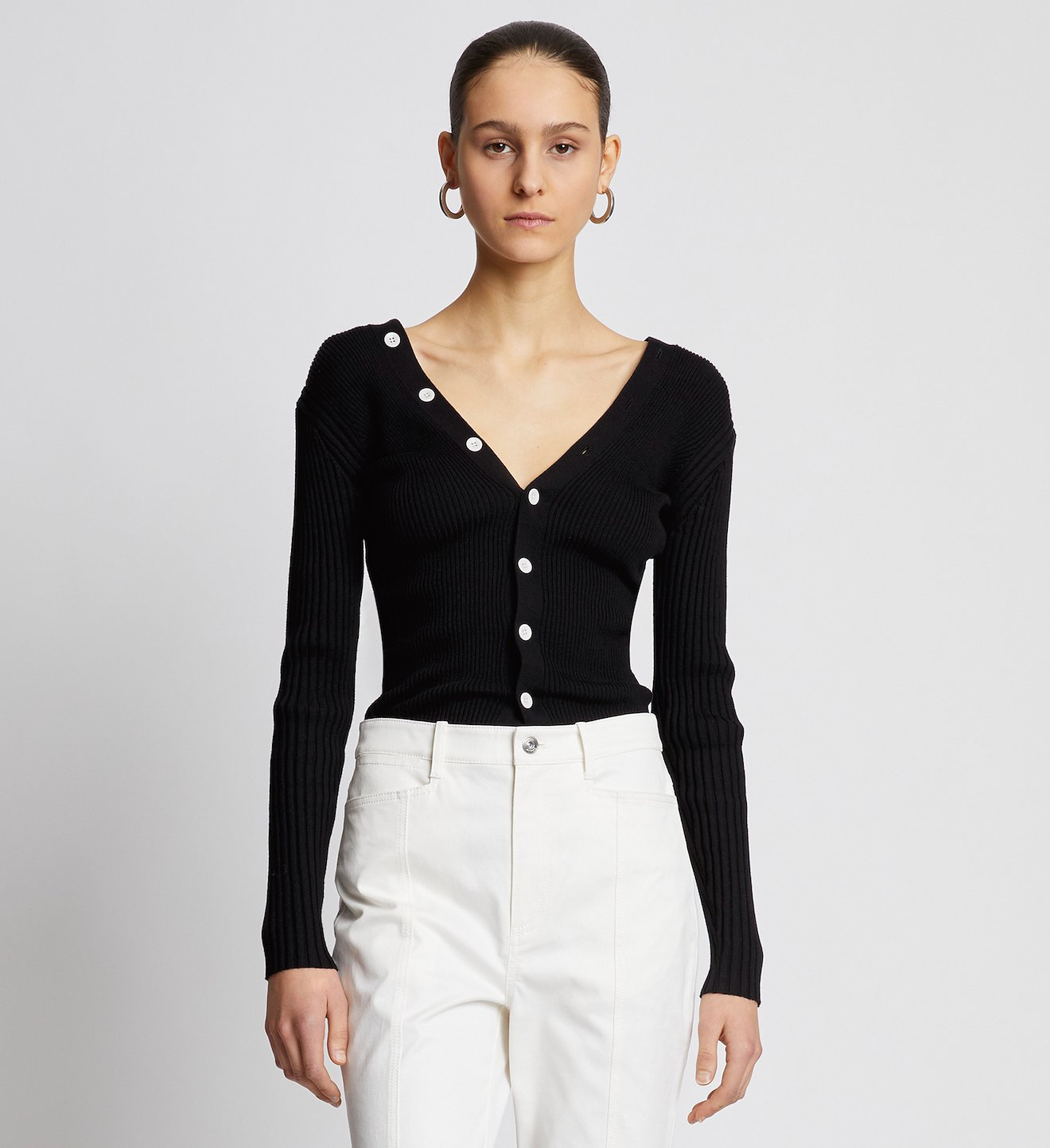 Cotton Cashmere Rib Knit Cardigan