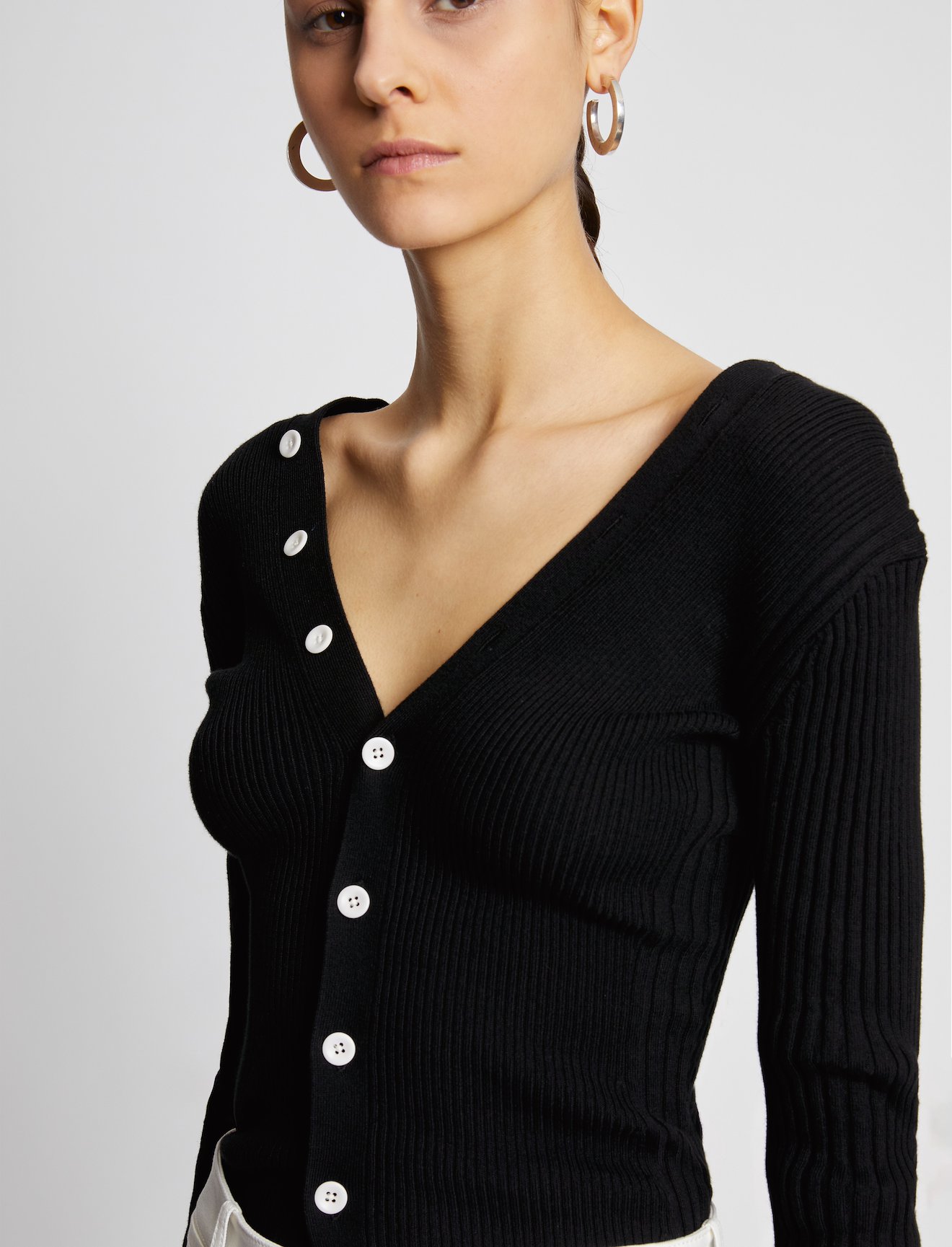 Cotton Cashmere Rib Knit Cardigan #4