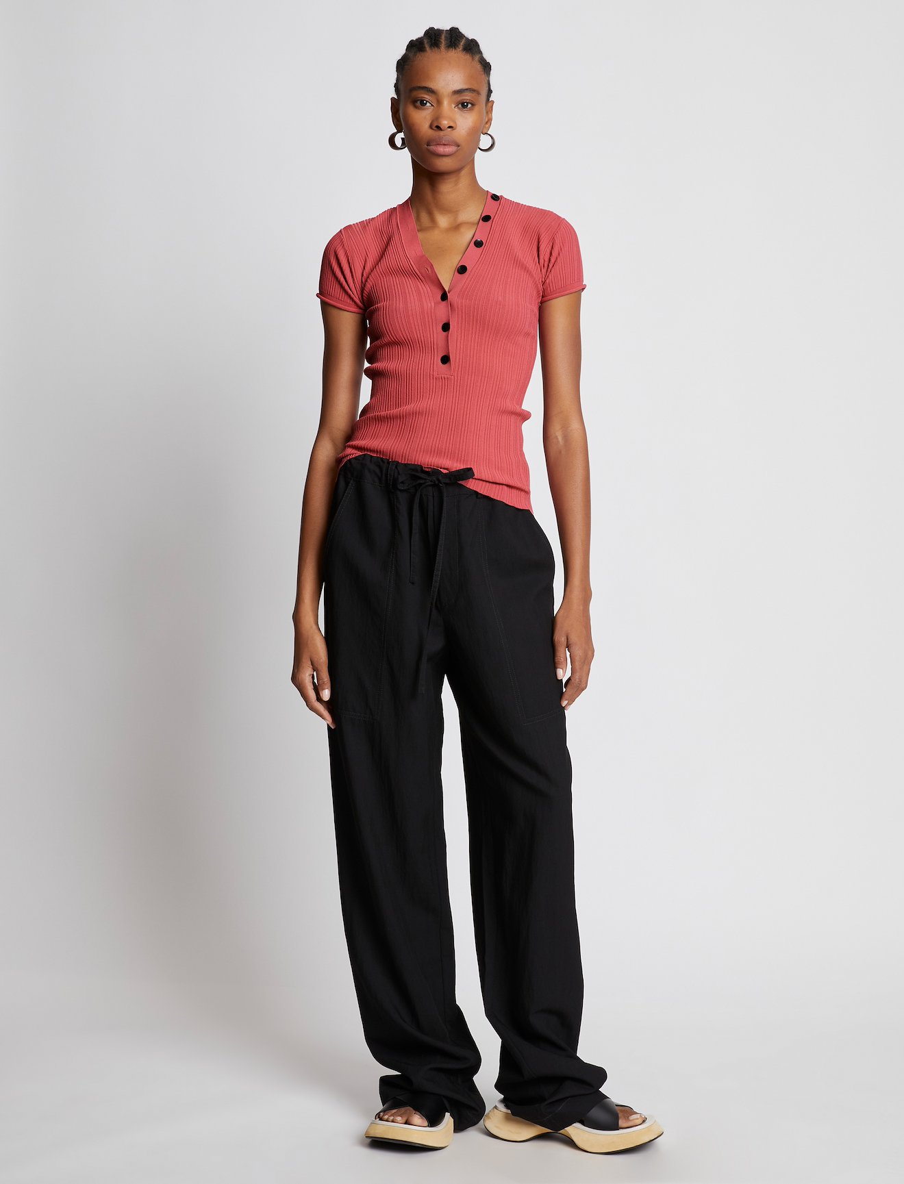 Rib Knit Polo Top #1