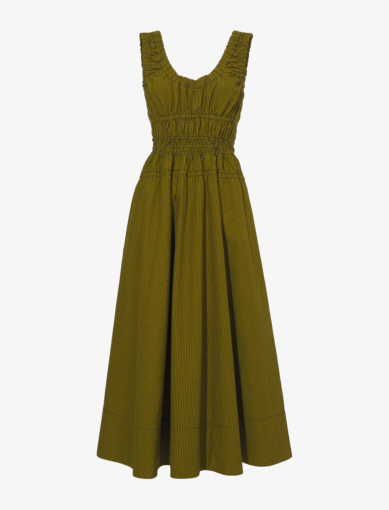 Plaid Poplin Gathered Maxi Dress #4