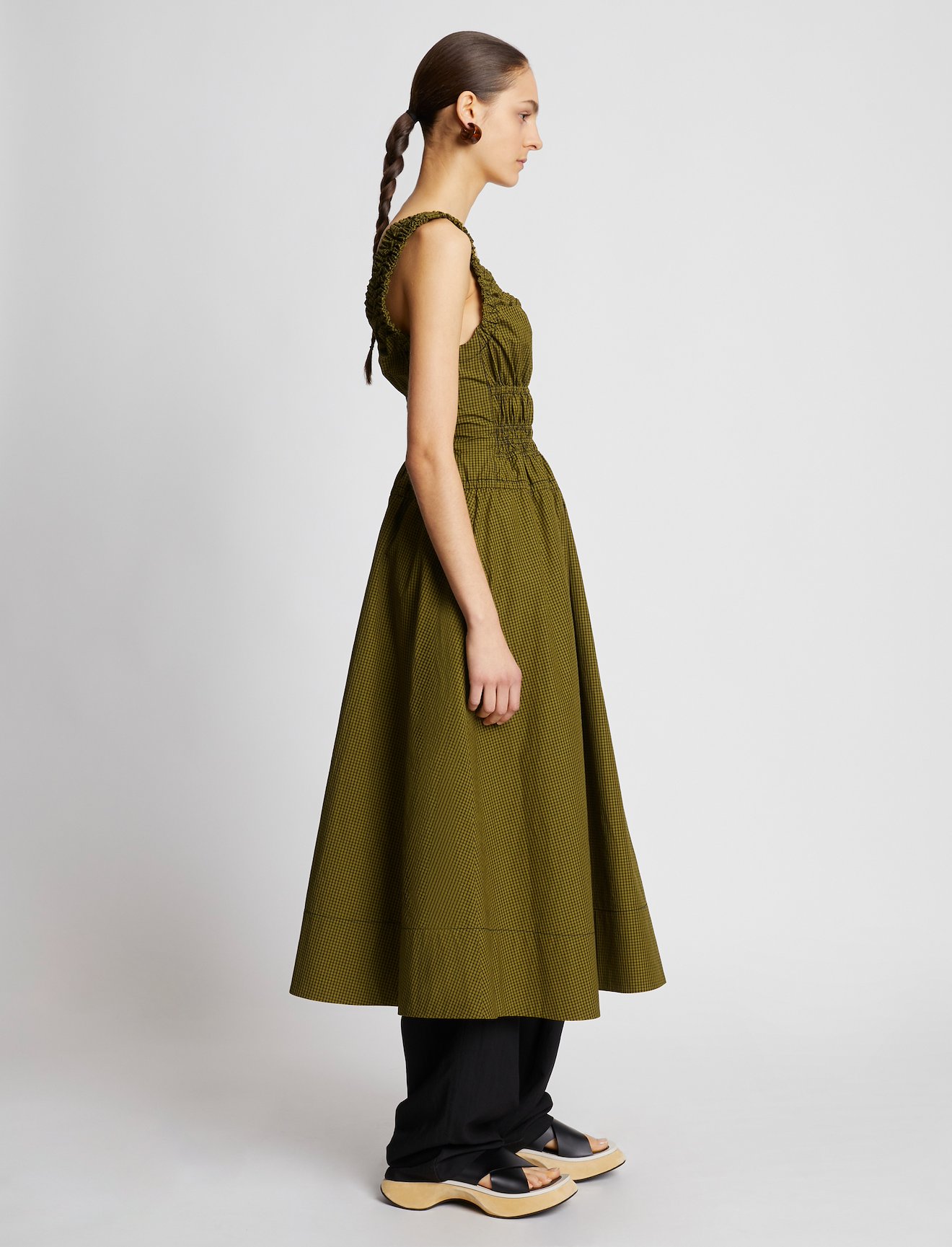 Plaid Poplin Gathered Maxi Dress #1