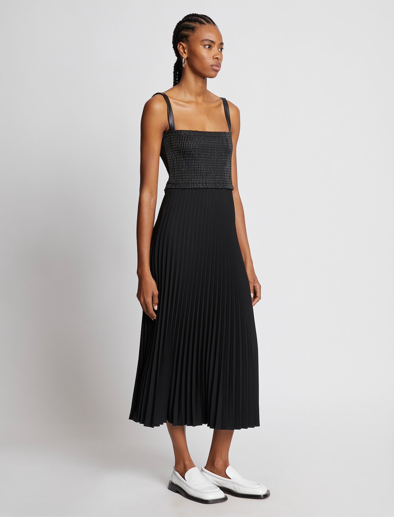 Faux Leather Crepe Pleated Dress #1