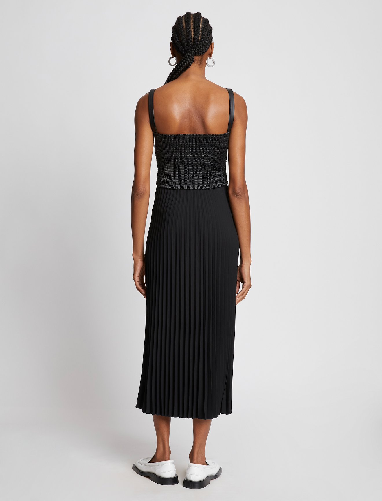 Faux Leather Crepe Pleated Dress #2