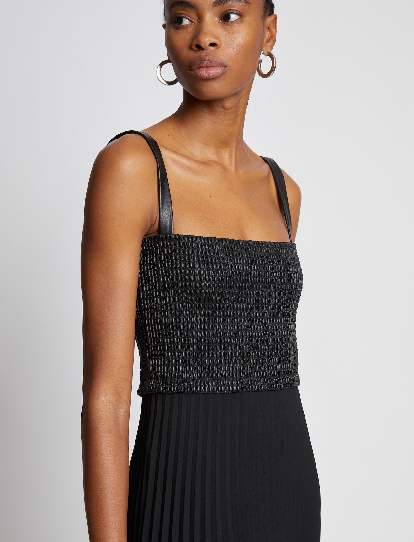Faux Leather Crepe Pleated Dress #3