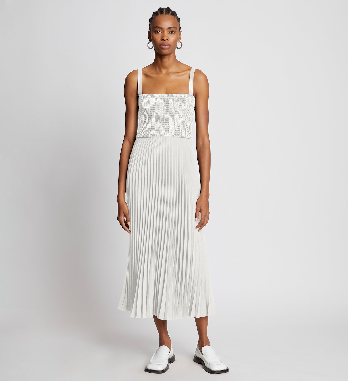 Faux Leather Crepe Pleated Dress