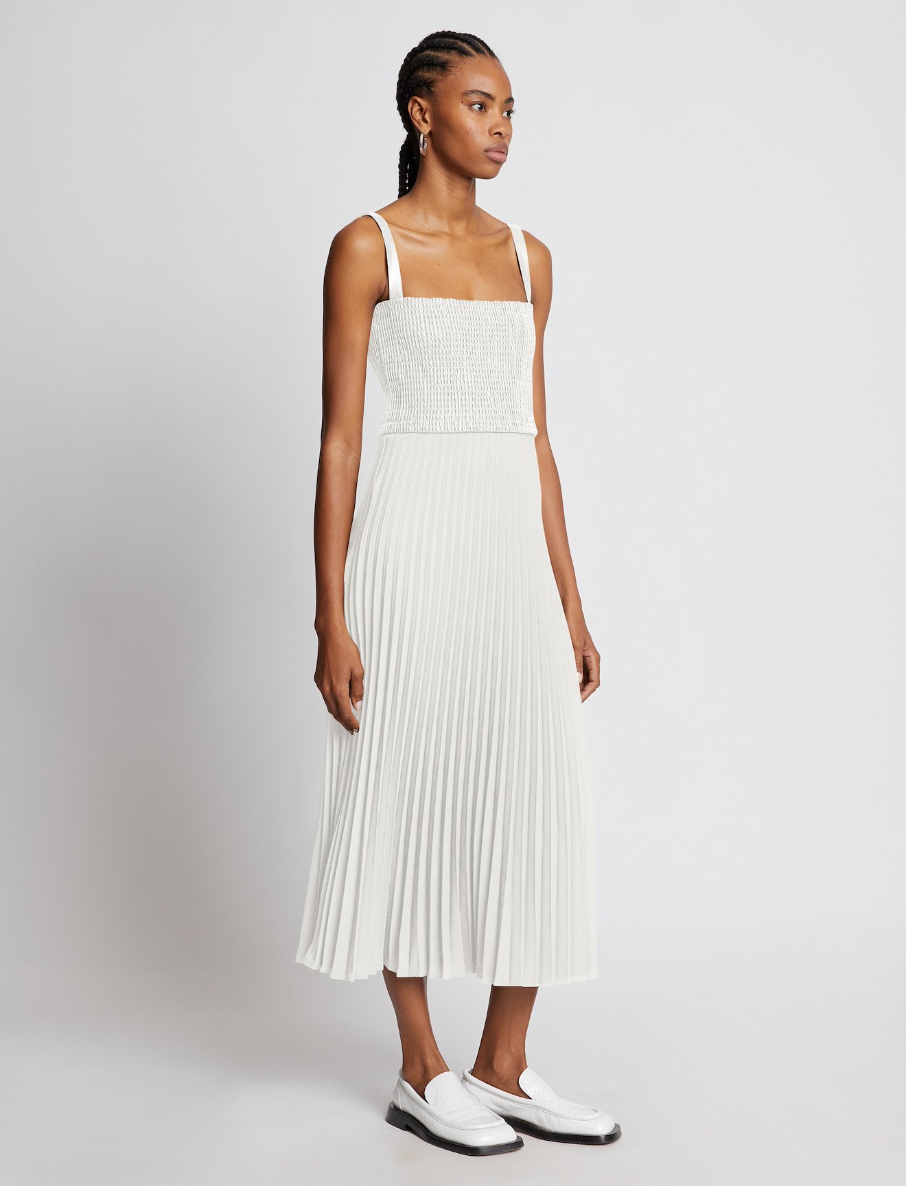 Faux Leather Crepe Pleated Dress #1