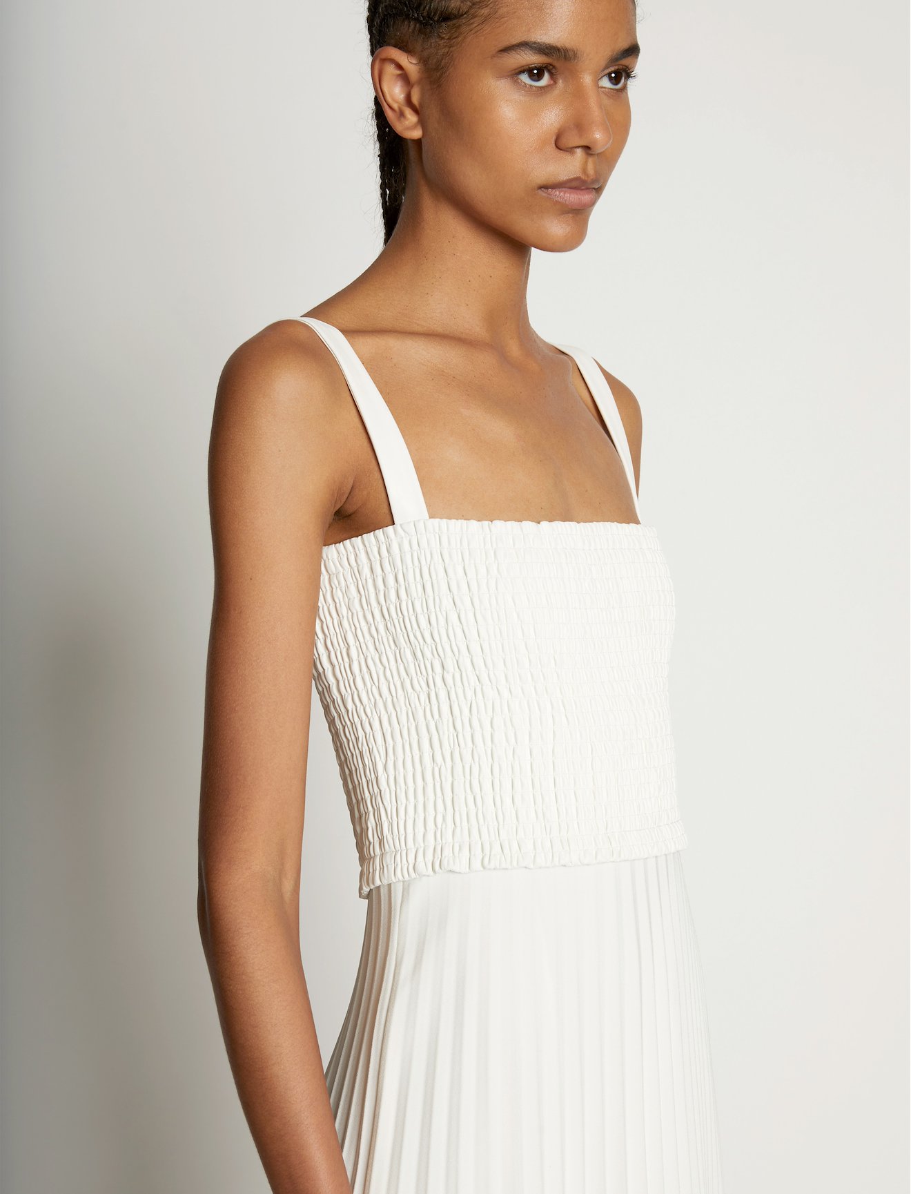 Faux Leather Crepe Pleated Dress #3