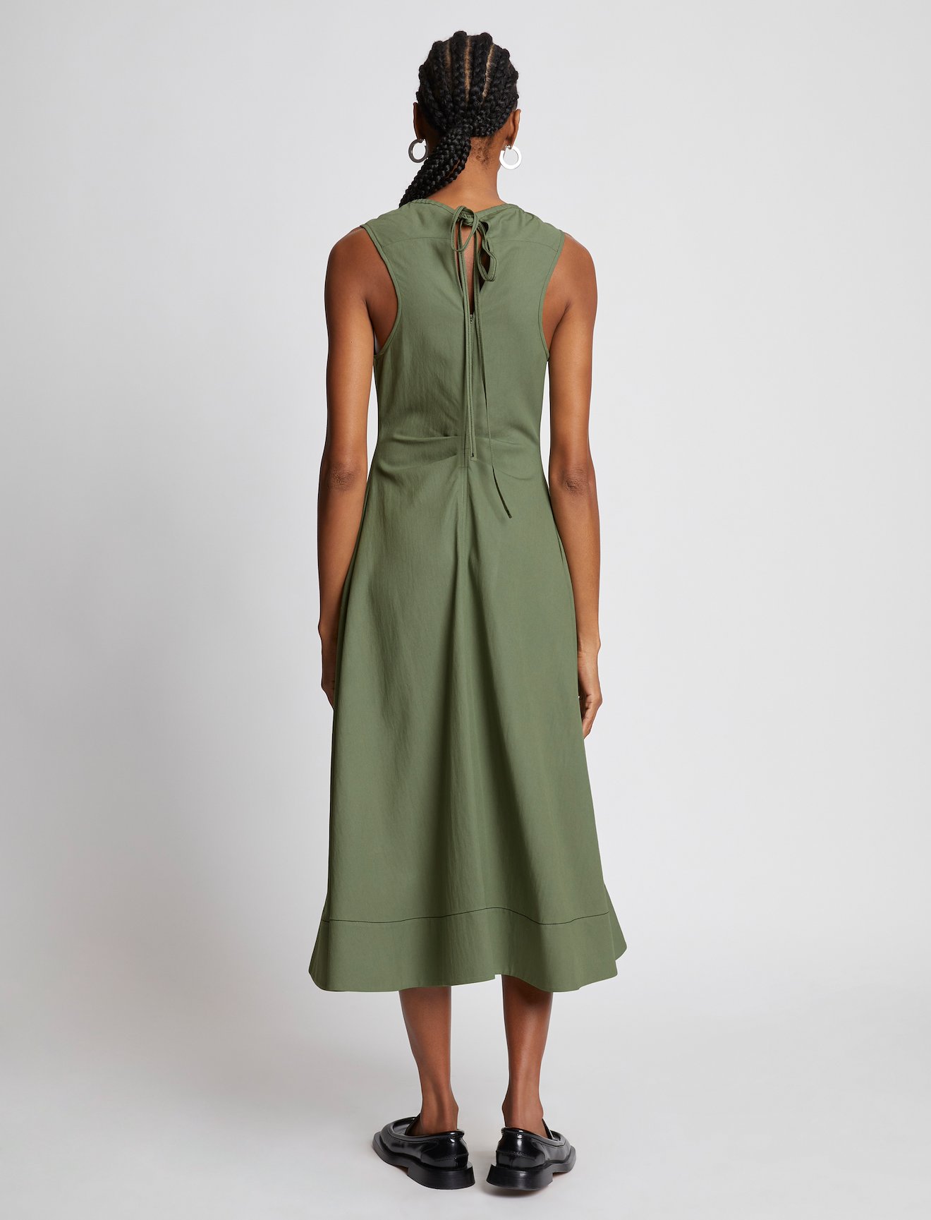 Drapey Suiting Belted Dress in green | Proenza Schouler