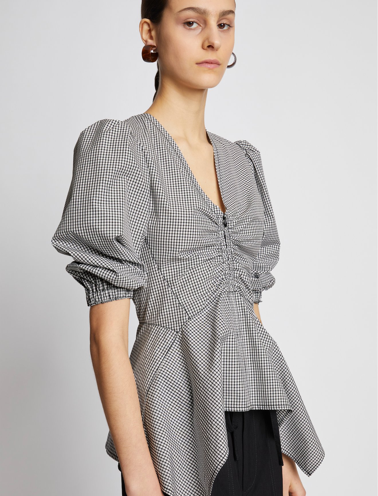 Plaid Poplin Puff Sleeve Top #4