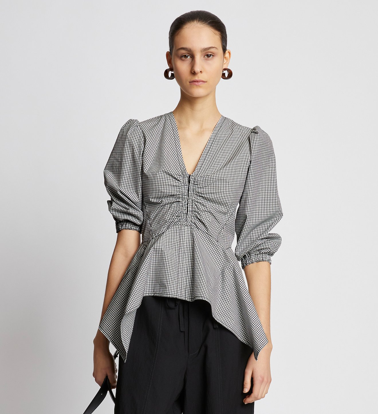 Plaid Poplin Puff Sleeve Top