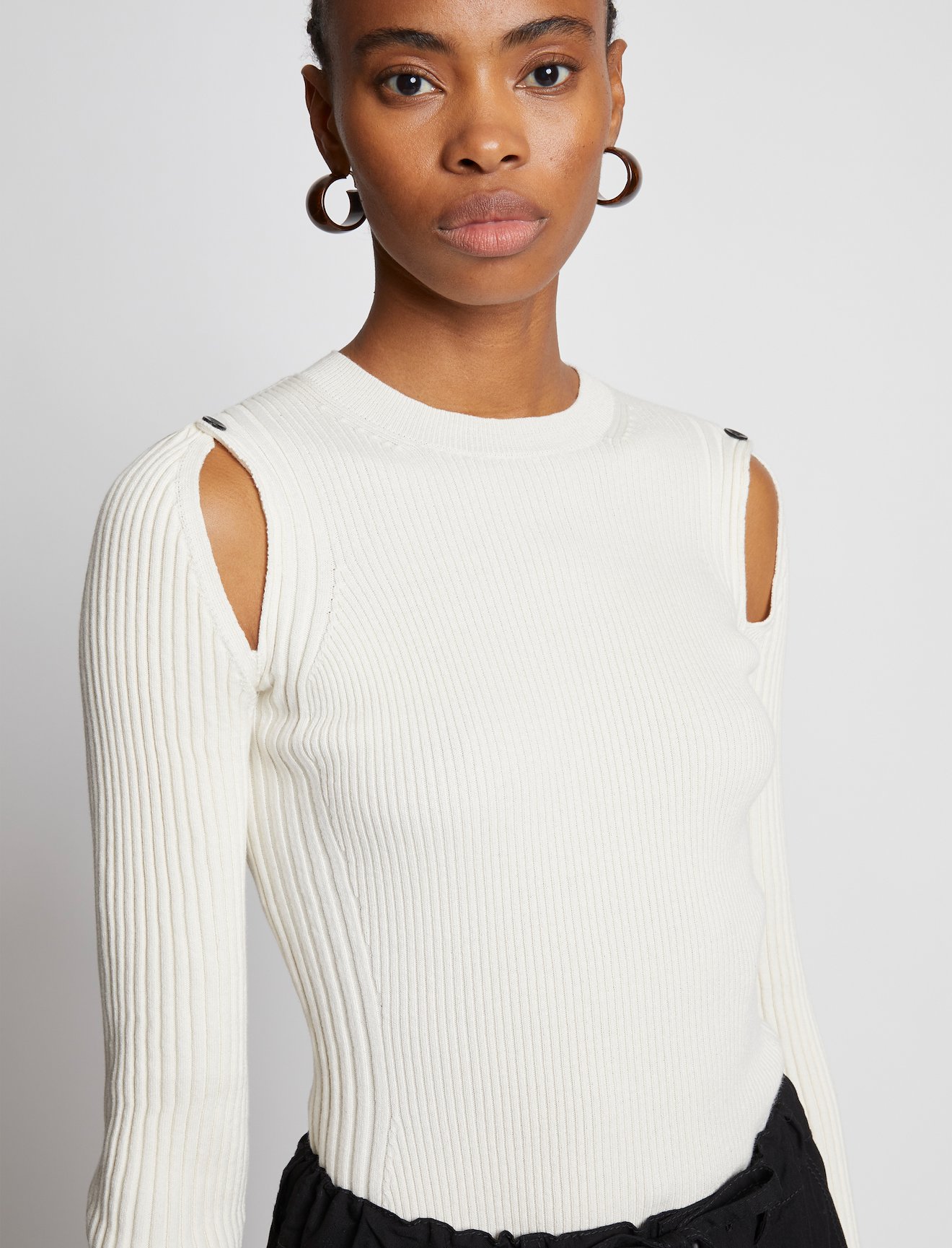 Cotton Cashmere Button Sleeve Sweater #4