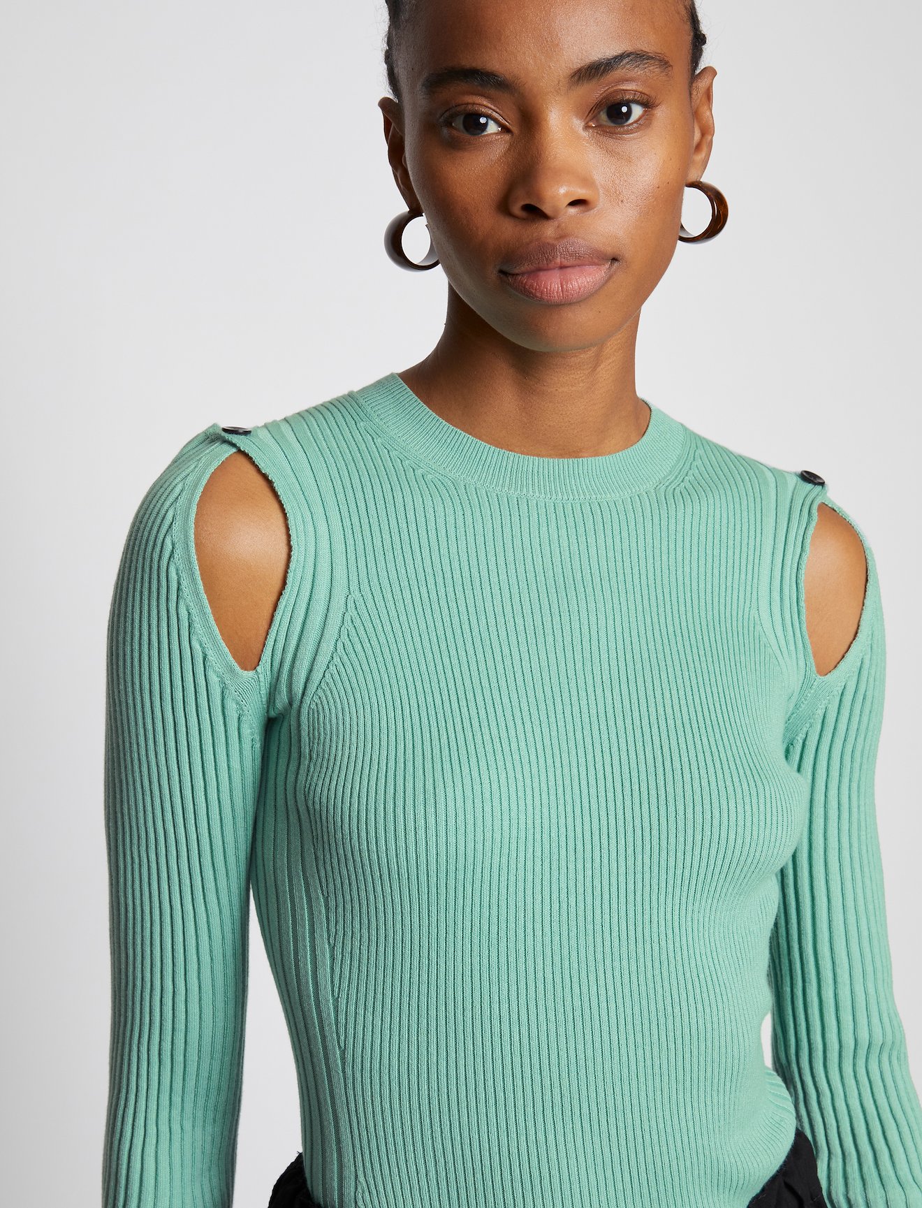 Cotton Cashmere Button Sleeve Sweater #4