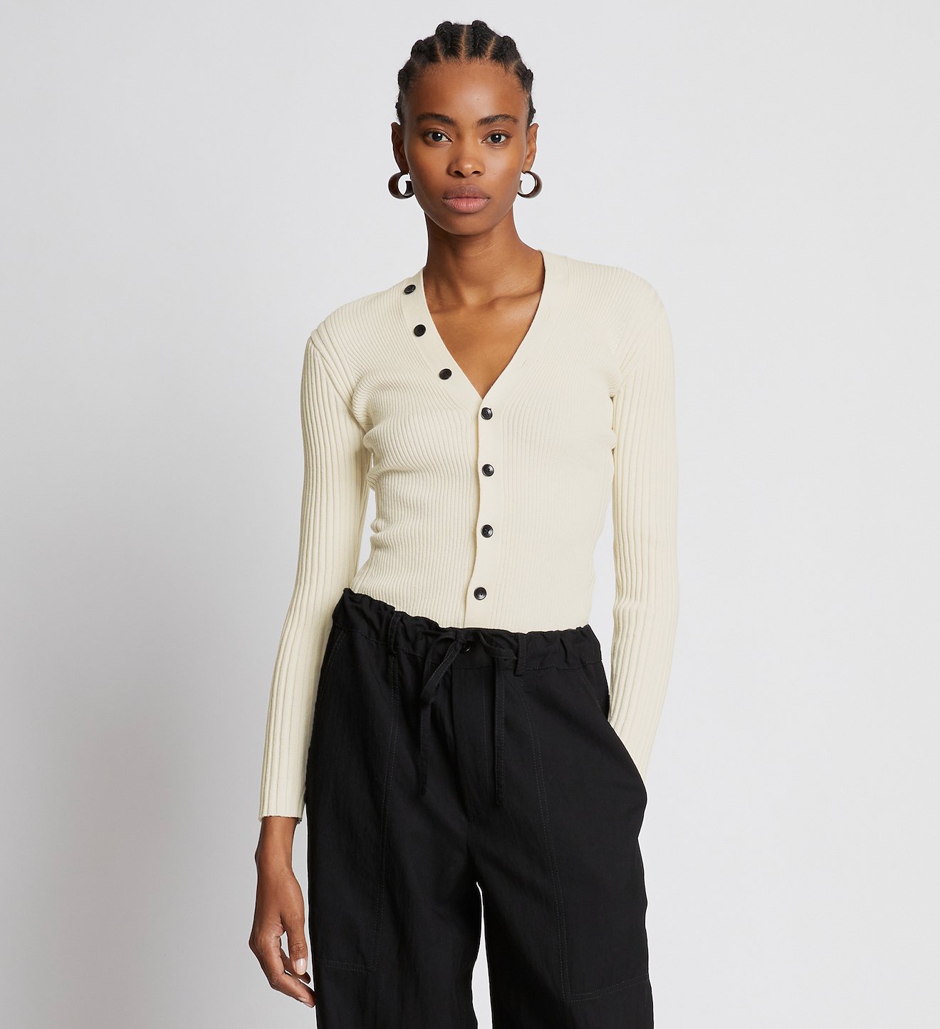 Cotton Cashmere Rib Knit Cardigan