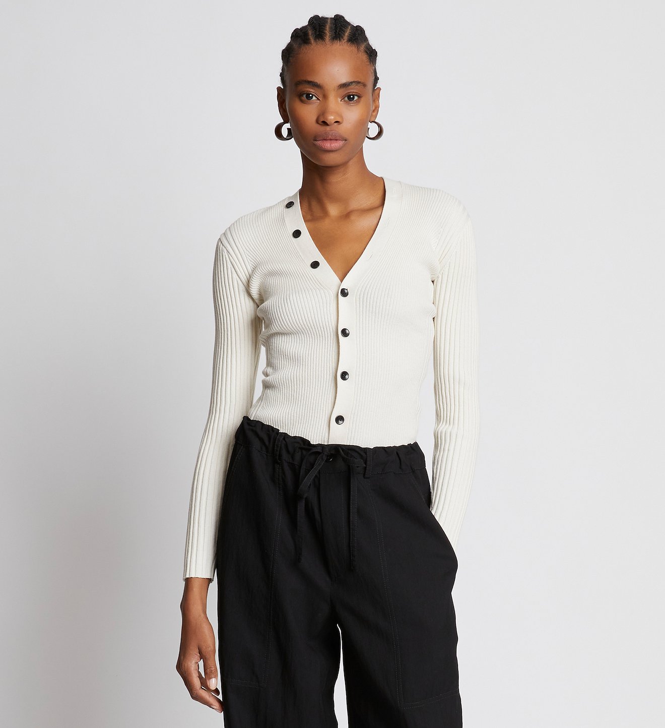 Cotton Cashmere Rib Knit Cardigan