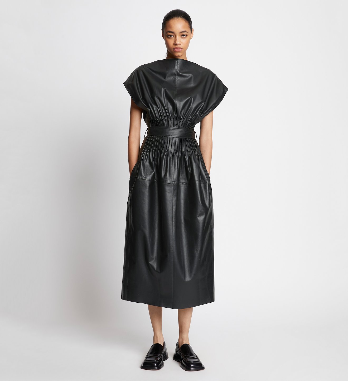Leather Pintuck Dress