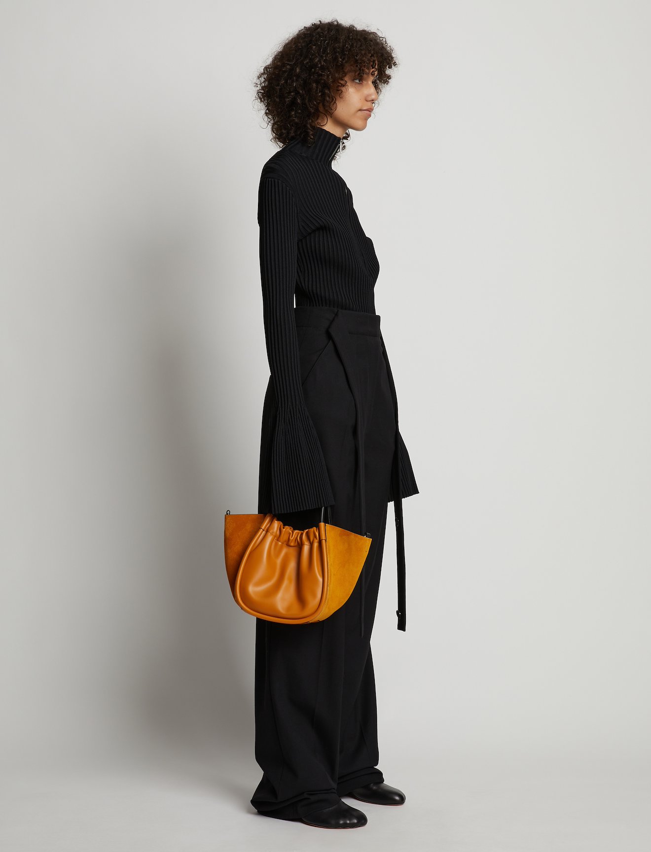 Small Suede Ruched Crossbody Tote in orange | Proenza Schouler