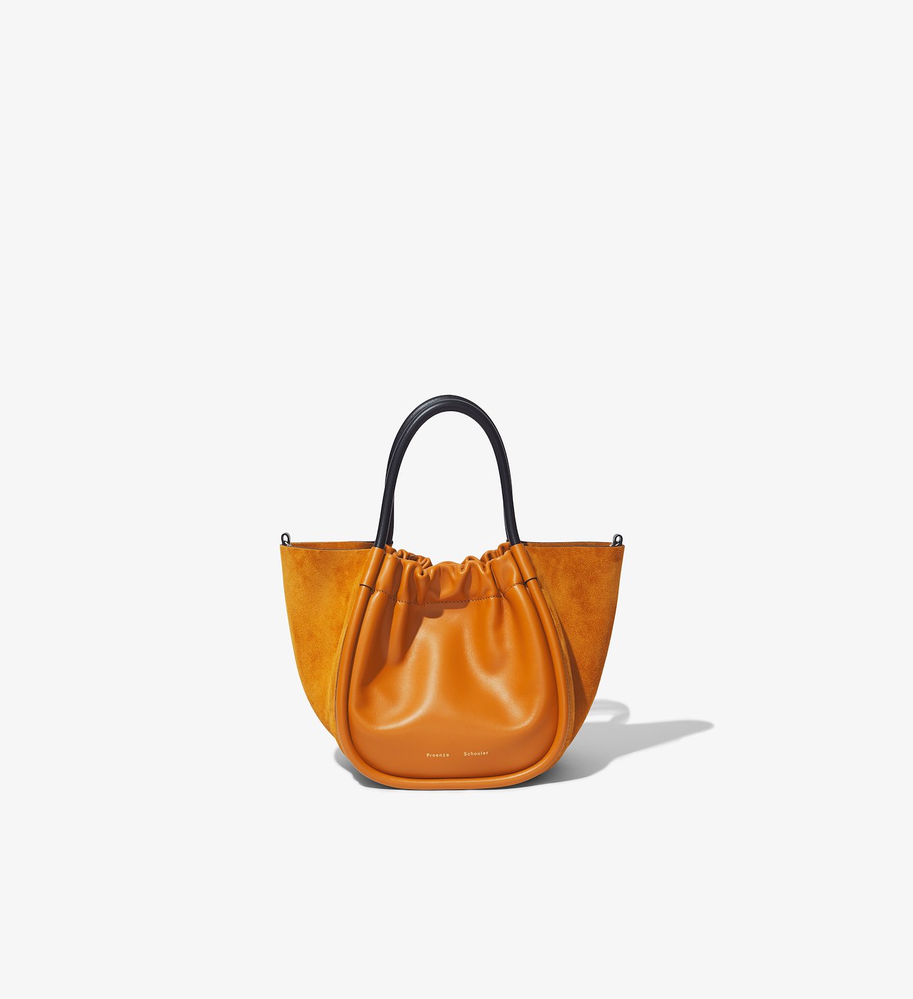 Small Suede Ruched Crossbody Tote in orange | Proenza Schouler