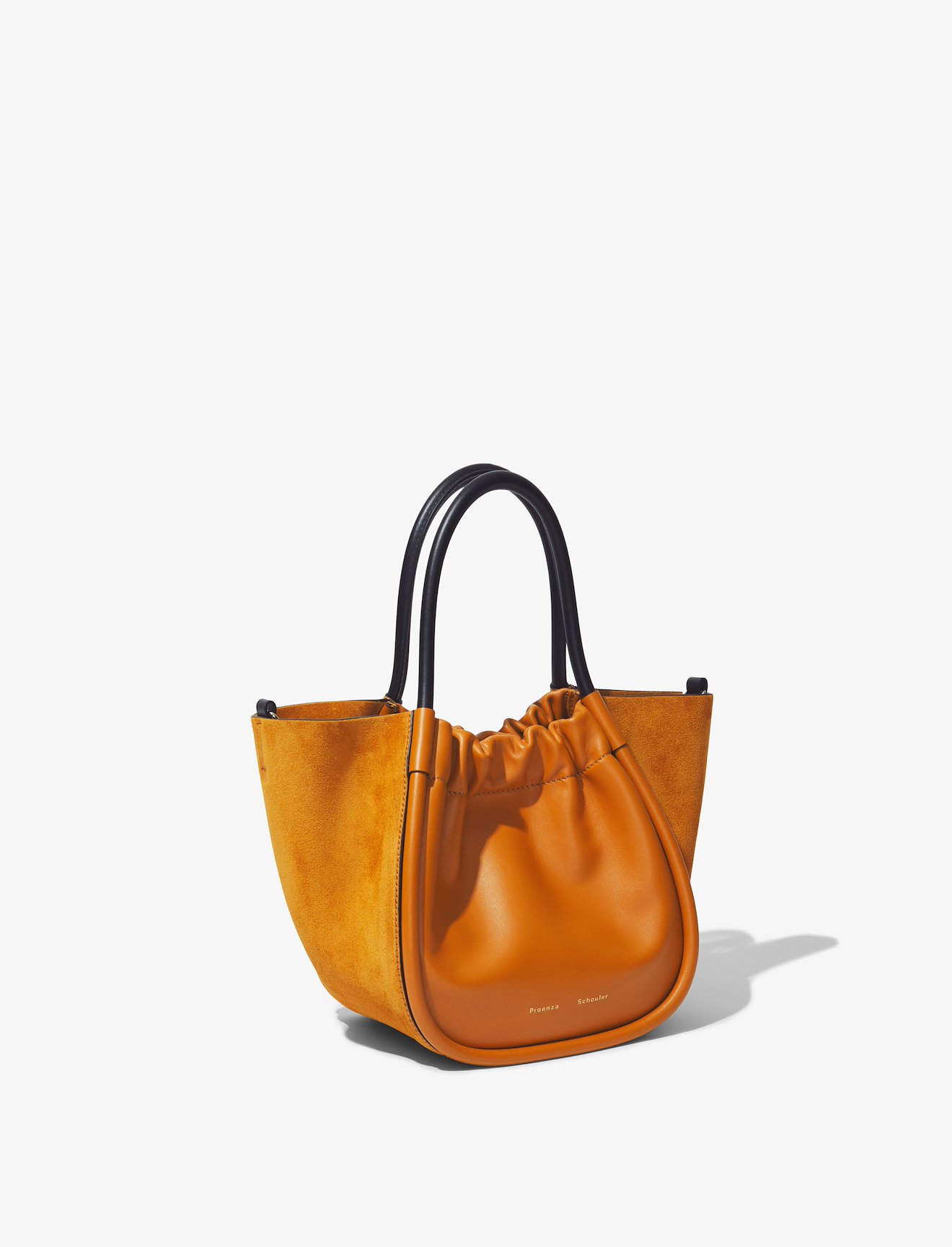 Small Suede Ruched Crossbody Tote in orange | Proenza Schouler