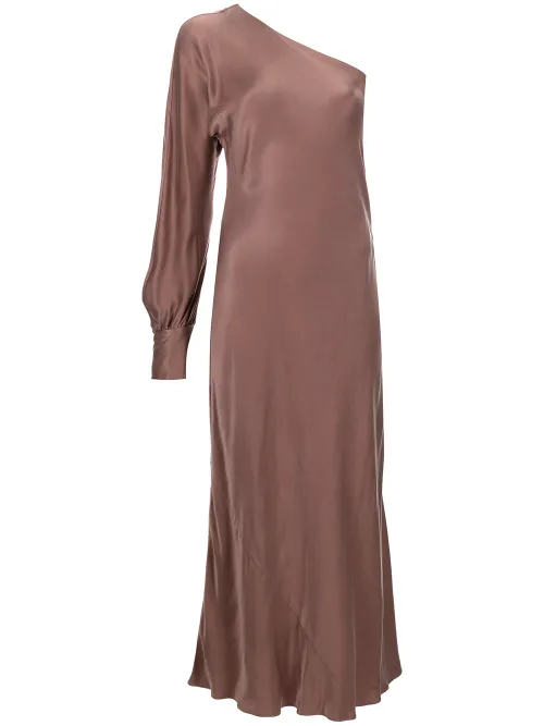 Robe mi-longue satinée à design asymétrique à une épaule - VOZ - Modalova