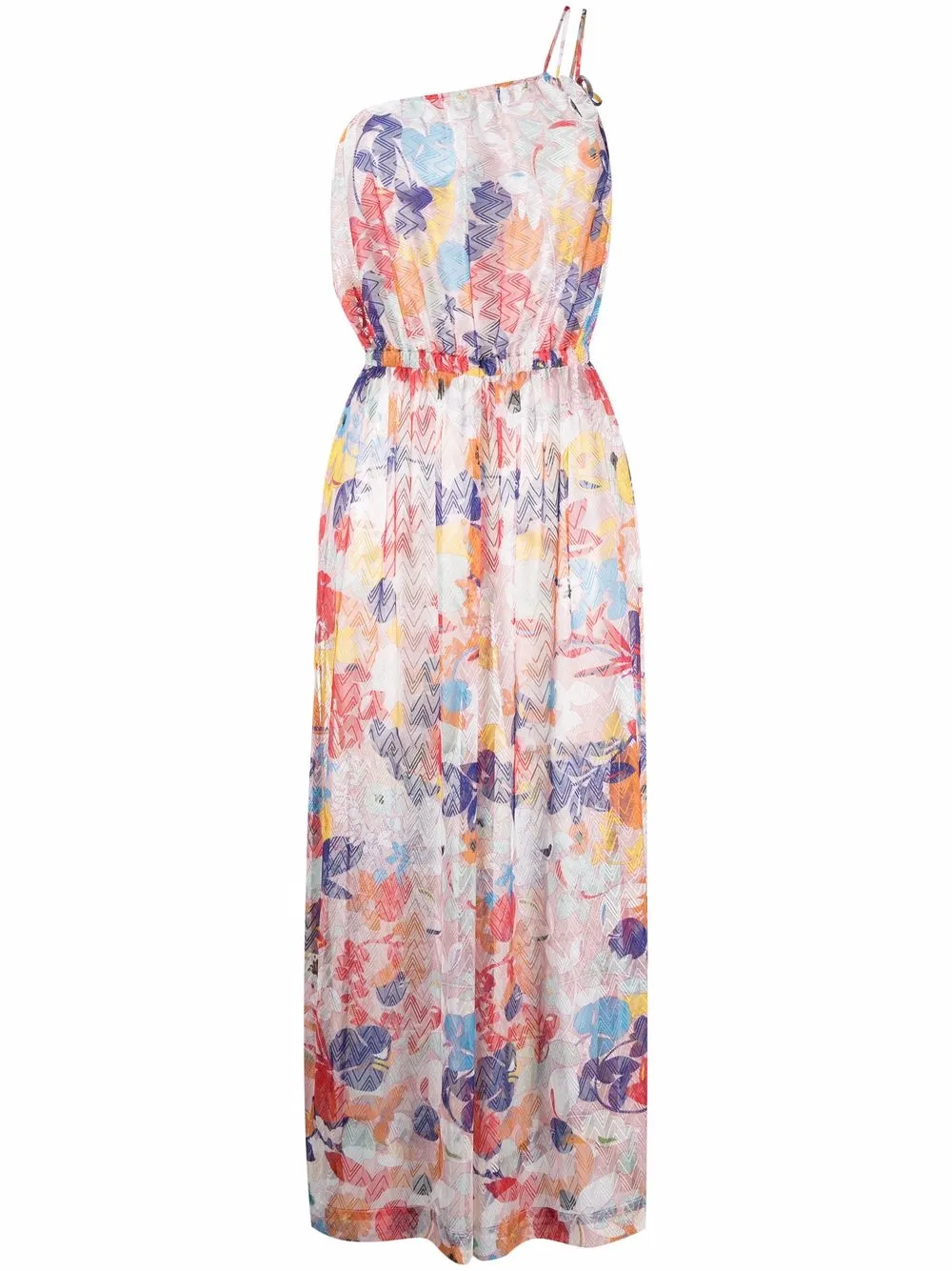one-shoulder floral-print beach dress