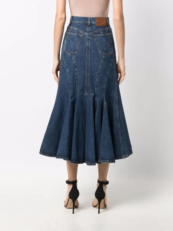 Alexander McQueen Fluted Denim Skirt 