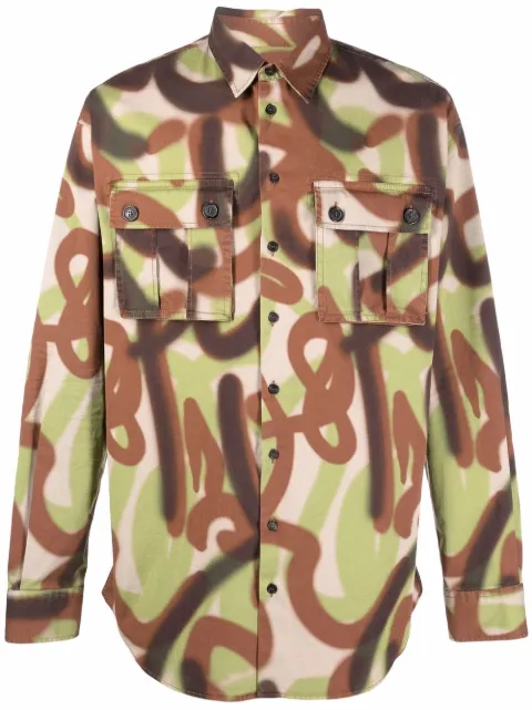 abstract-print flap-pocket shirt