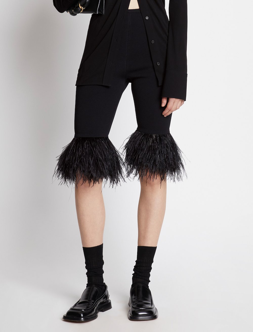 Feather Trim Knit Shorts