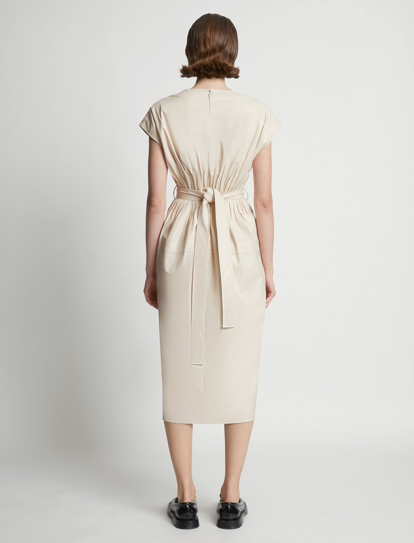 Leather Pintuck Dress in neutrals | Proenza Schouler