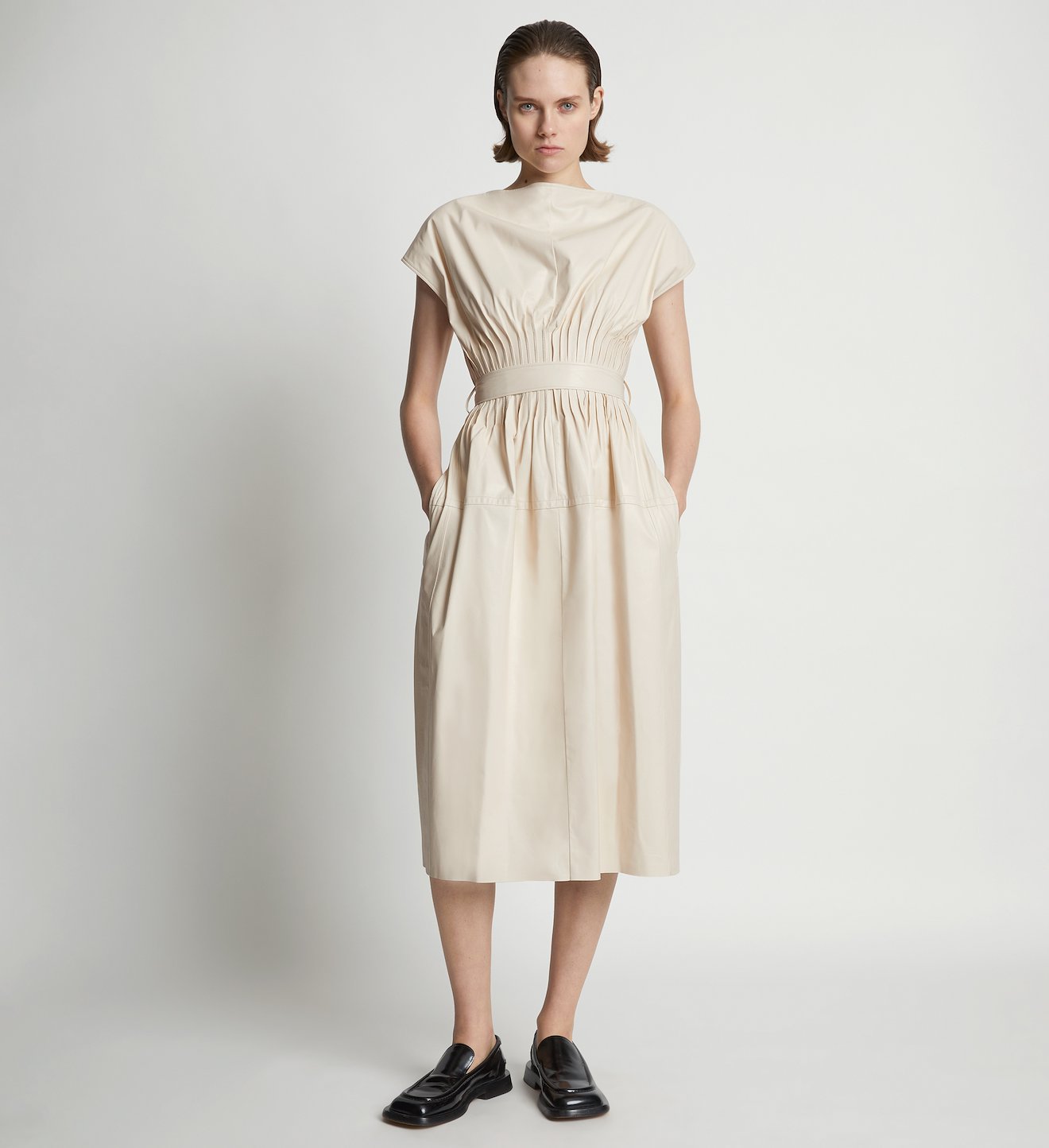 Leather Pintuck Dress