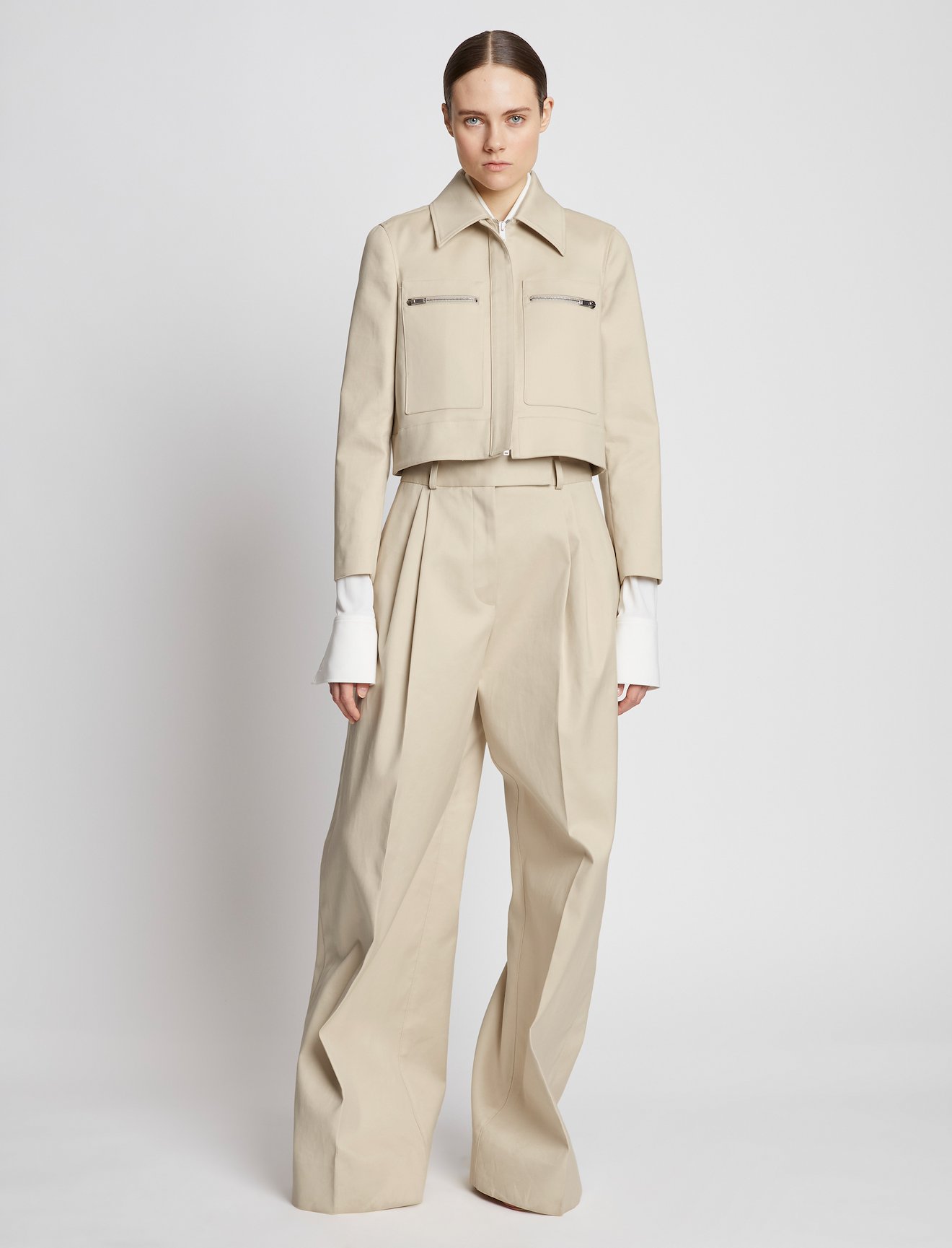 Cotton Gabardine Cropped Jacket in neutrals | Proenza Schouler