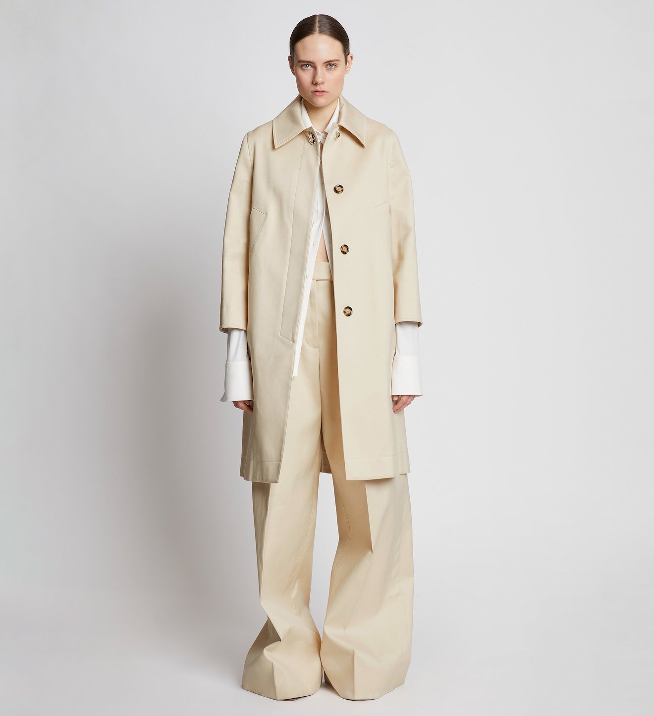 Cotton Gabardine Single Breasted Coat in neutrals | Proenza Schouler