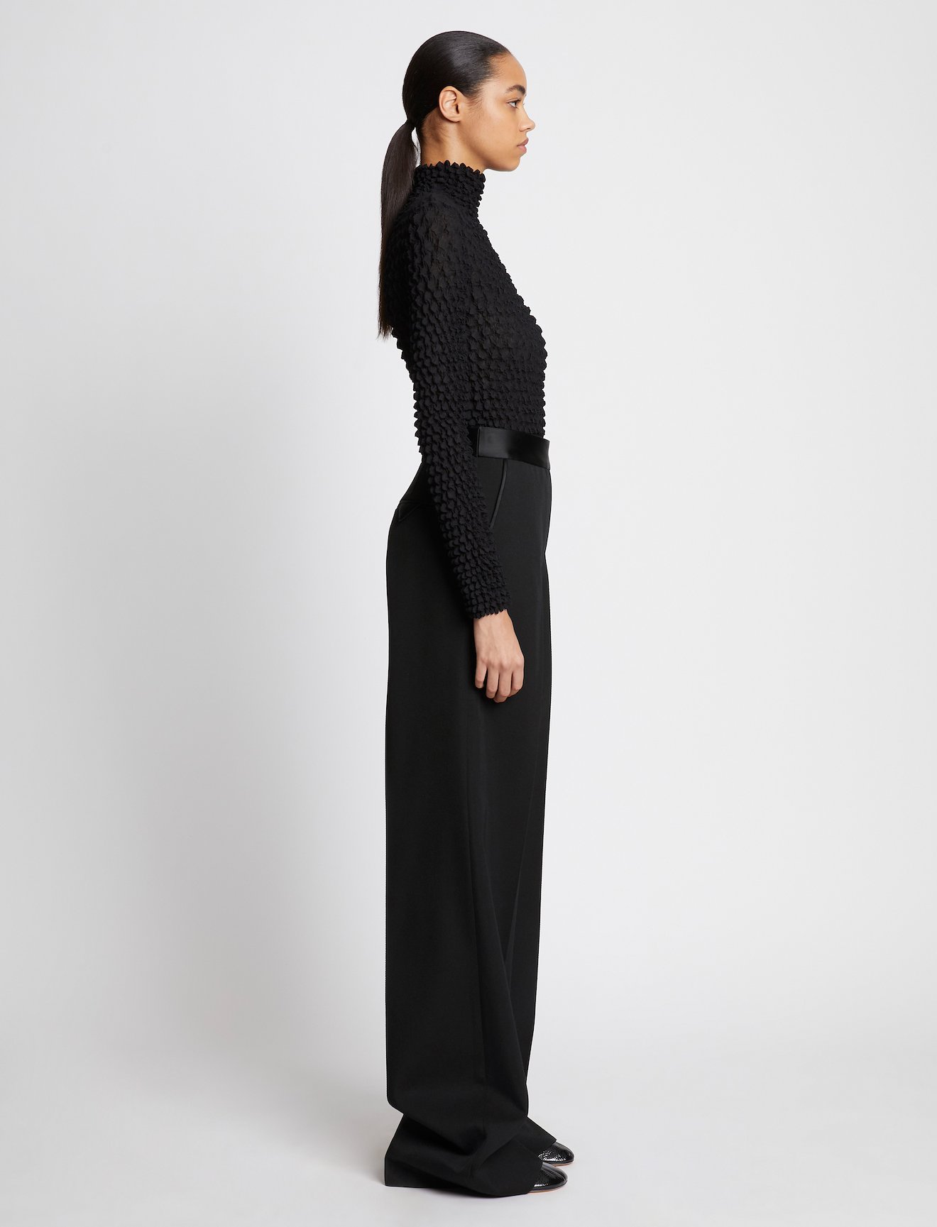 Wool Twill Satin Trim Pants #1
