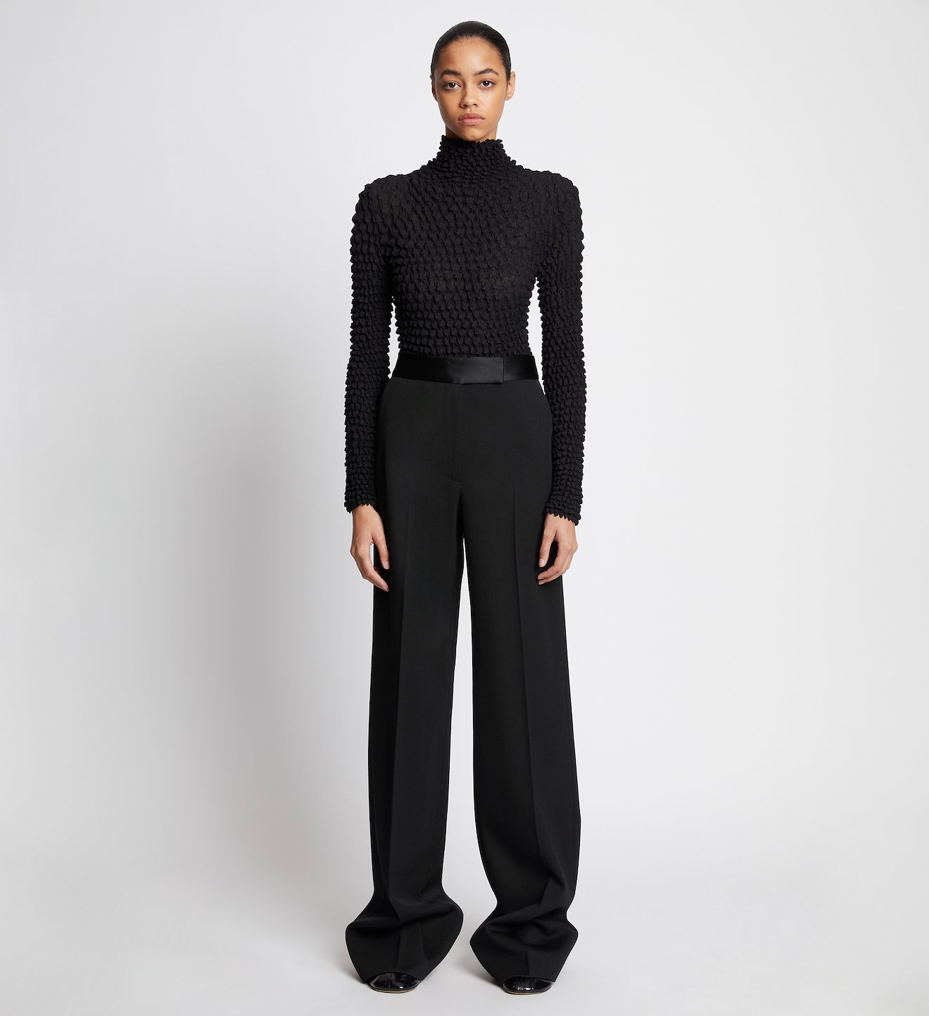 Wool Twill Satin Trim Pants