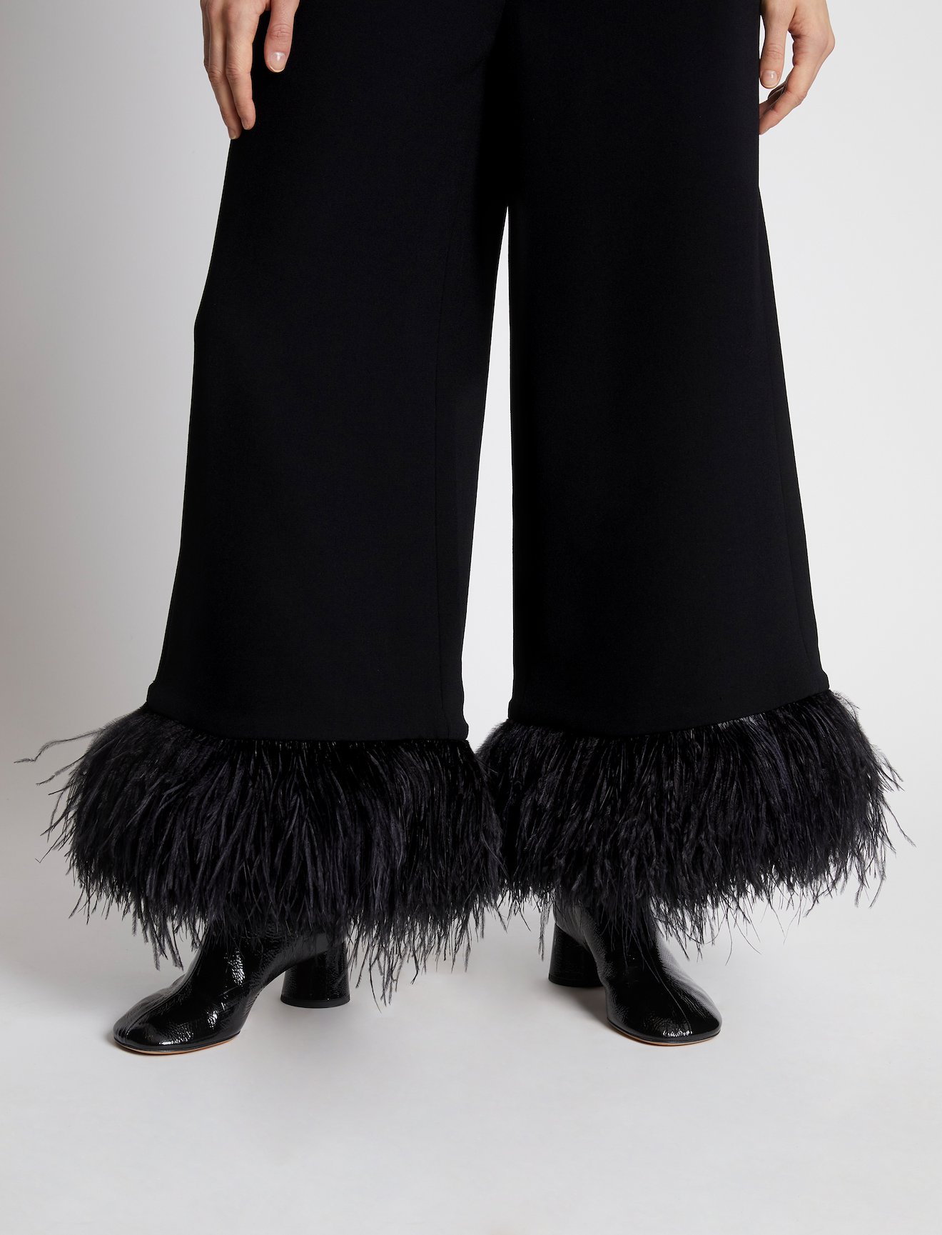 Bi-Stretch Crepe Feather Trim Pants in black | Proenza Schouler