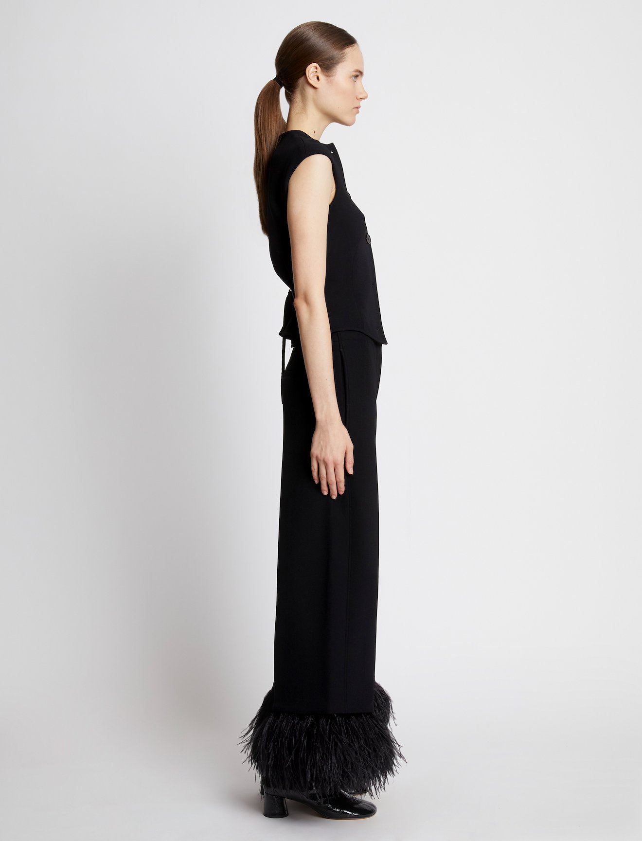Bi-Stretch Crepe Feather Trim Pants #1
