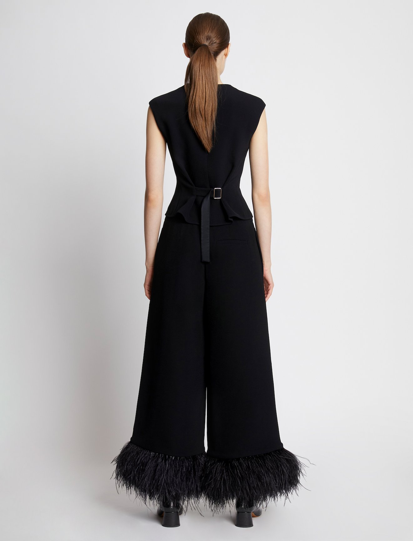 Bi-Stretch Crepe Feather Trim Pants #2
