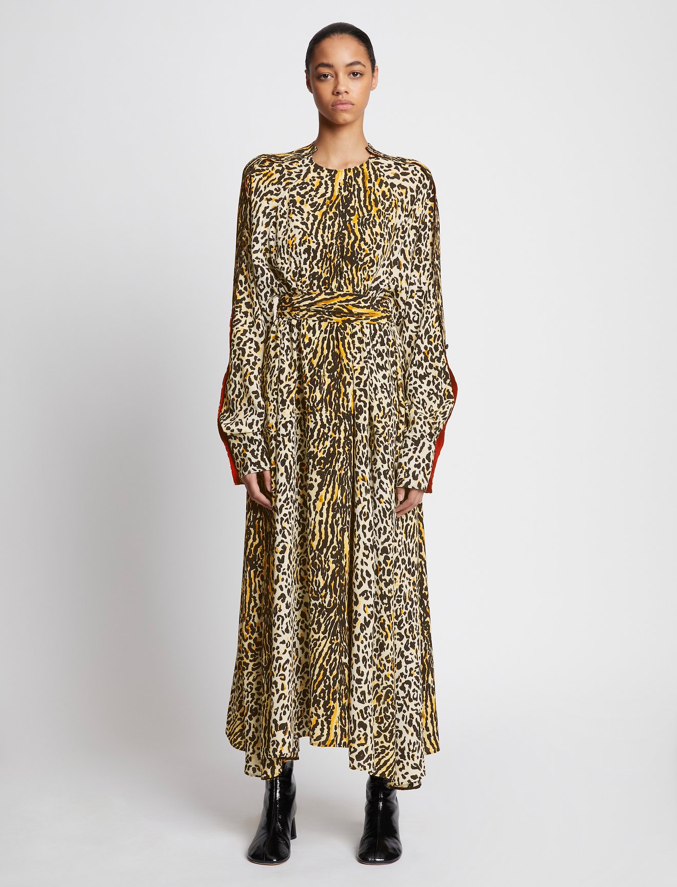 Printed Leopard Crepe Belted Dress in multicolour | Proenza Schouler