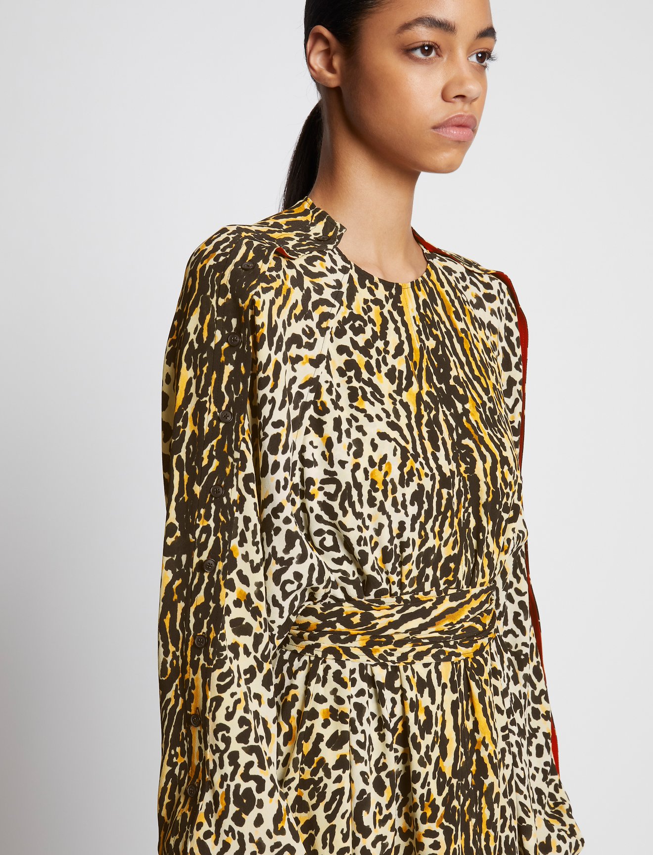 Printed Leopard Crepe Belted Dress in multicolour | Proenza Schouler