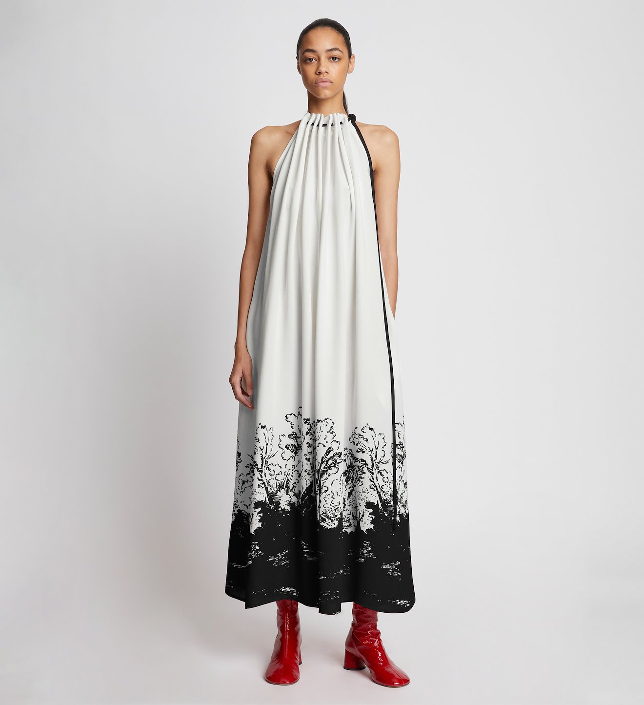 Mono Floral Printed Dress white | Proenza Schouler