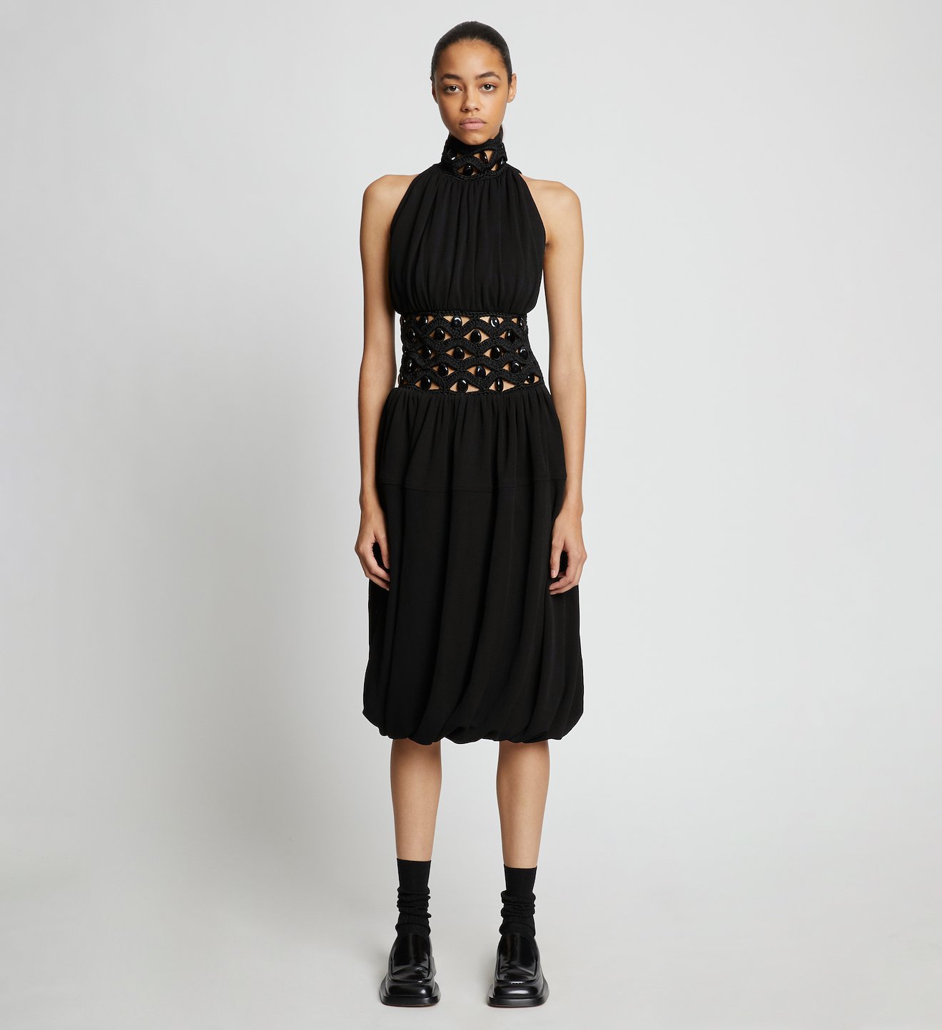 Crepe Jersey Crochet Waist Dress