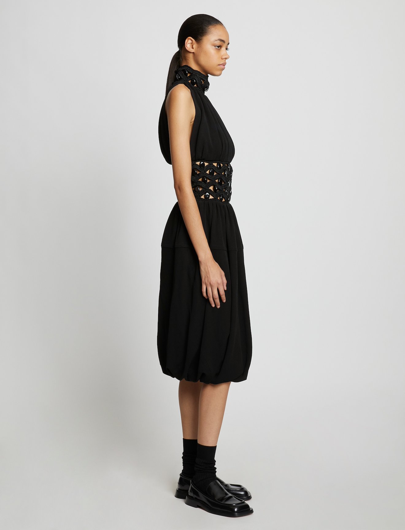 Crepe Jersey Crochet Waist Dress #1