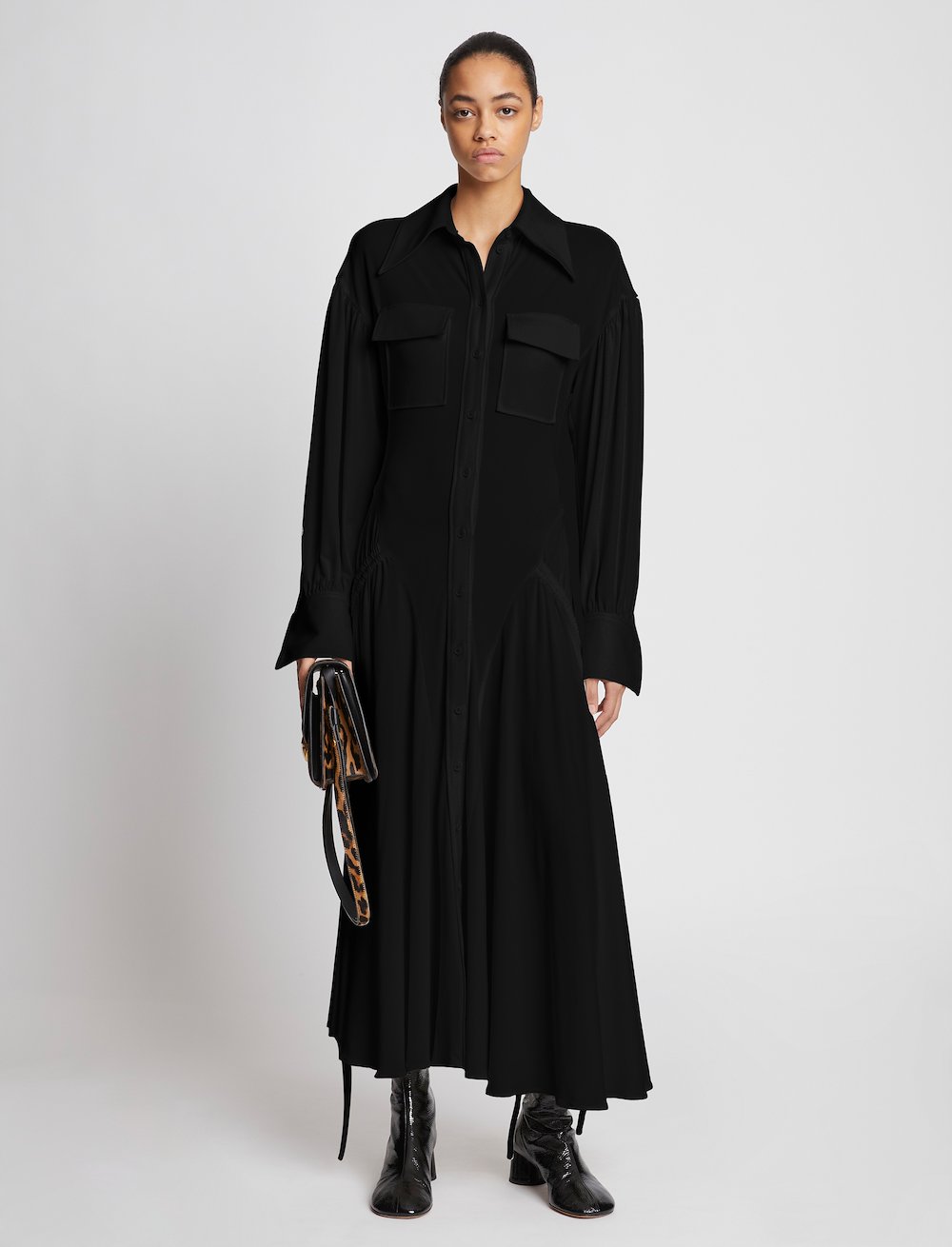 Pleated Matte Jersey Shirt Dress