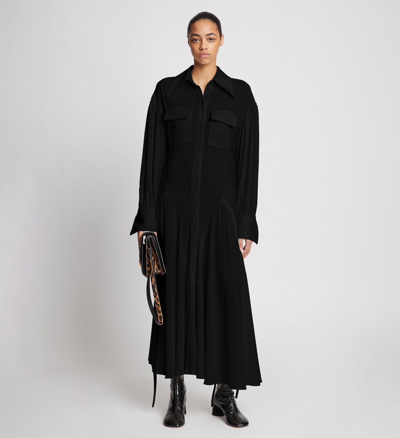 Pleated Matte Jersey Shirt Dress
