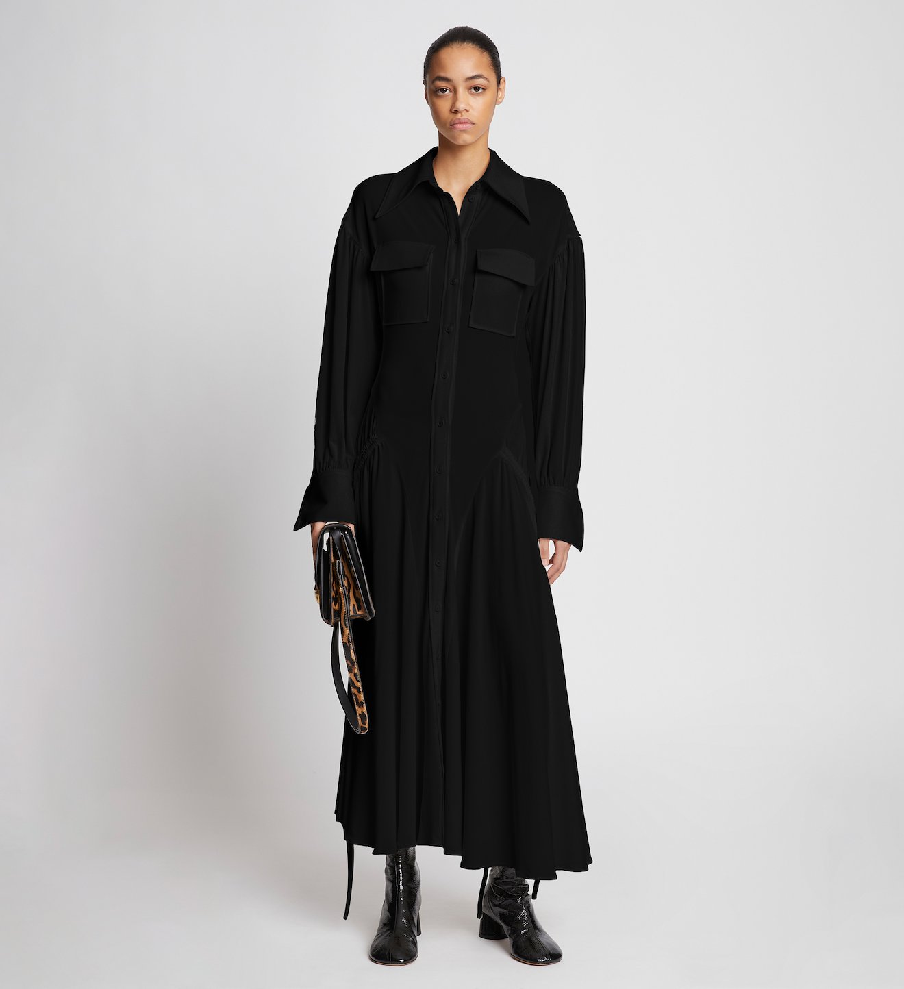 Pleated Matte Jersey Shirt Dress in black | Proenza Schouler