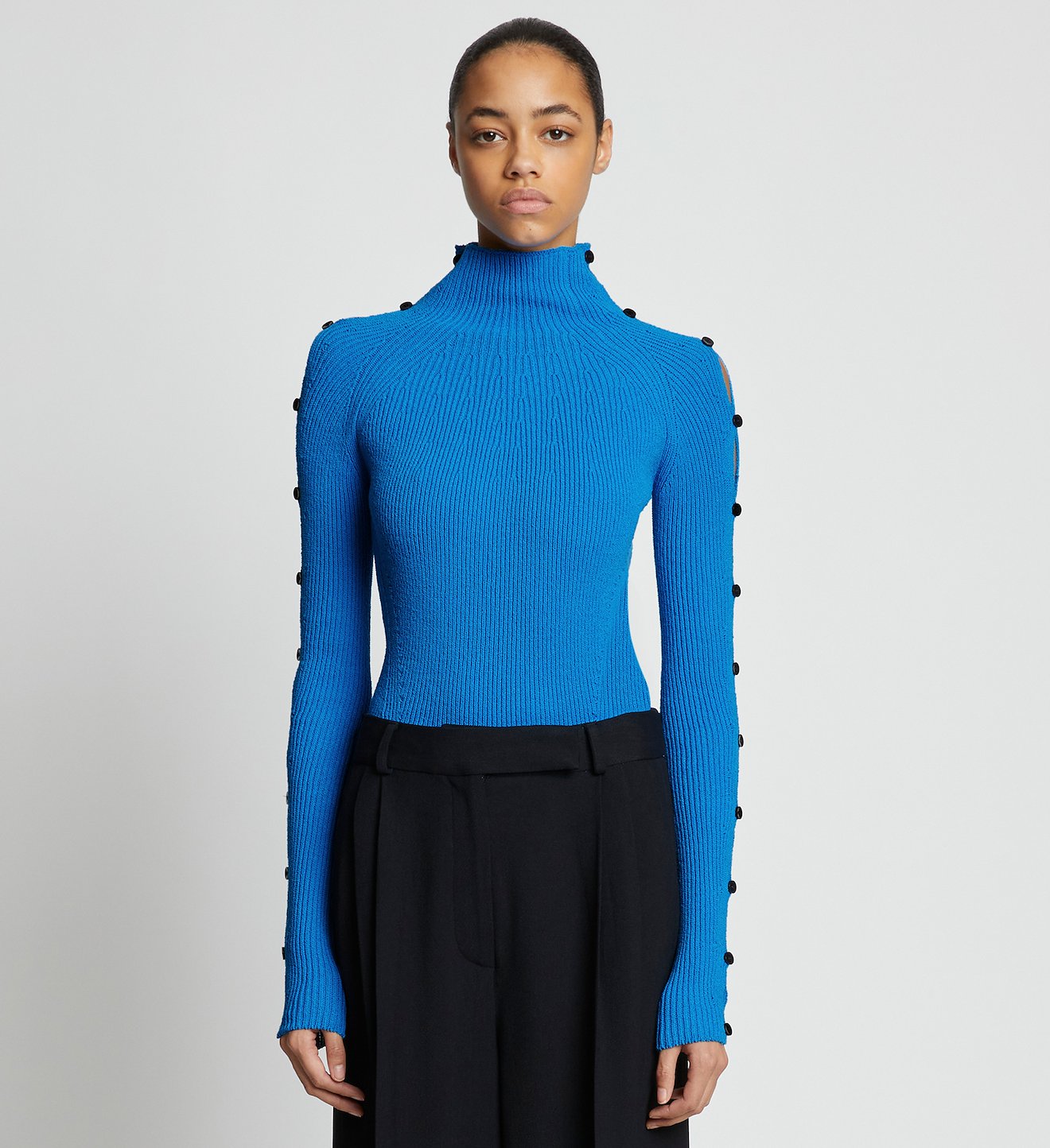 Cotton Rib Turtleneck Sweater in blue | Proenza Schouler