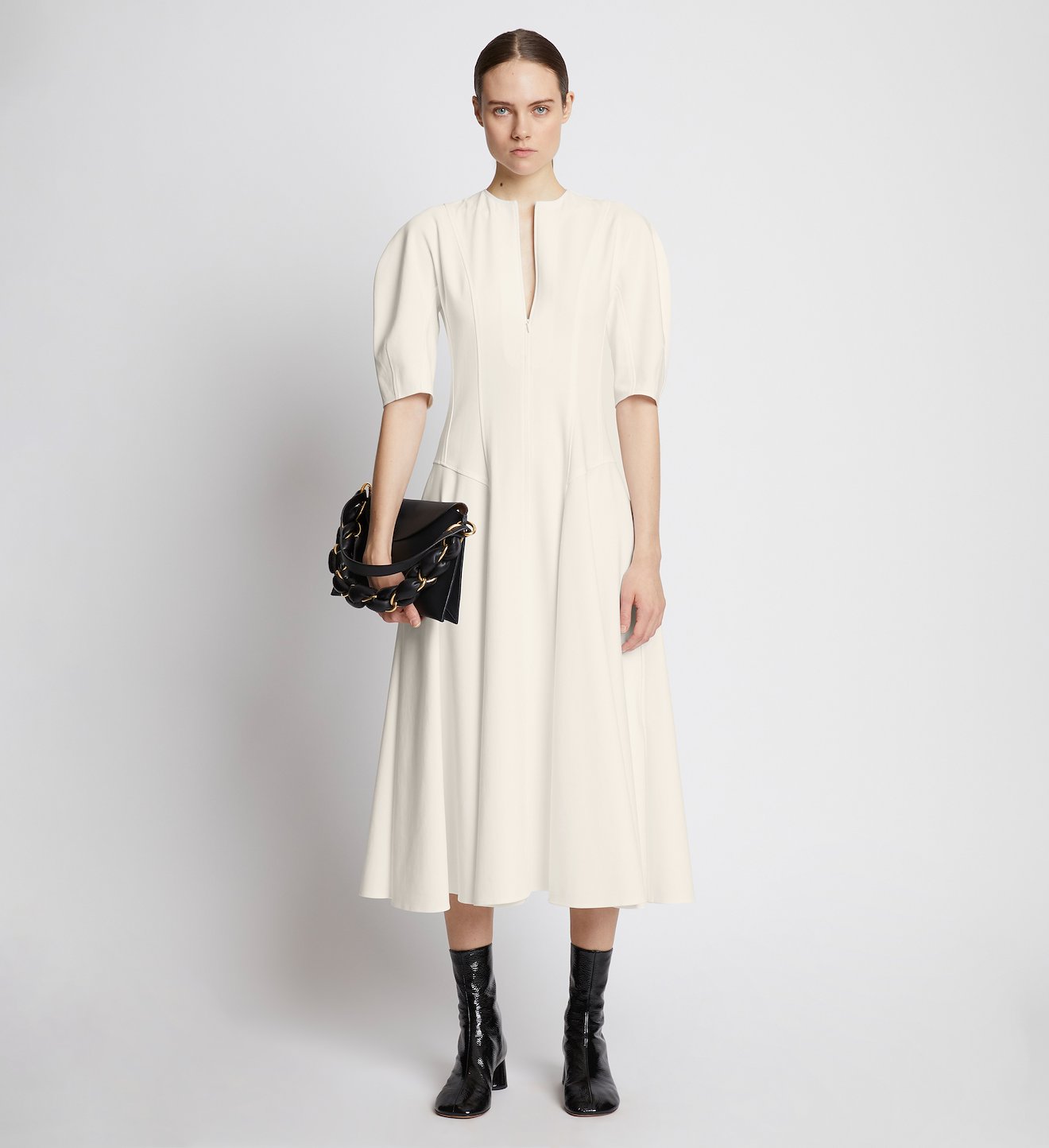 Cotton Viscose Zip Front Dress in neutrals | Proenza Schouler