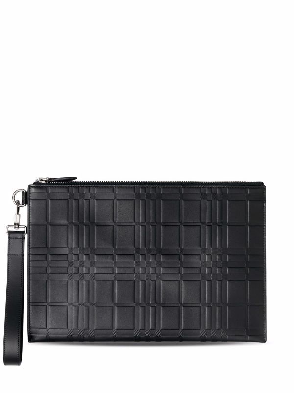 Embossed Checked Leather Wallet in Black - Burberry