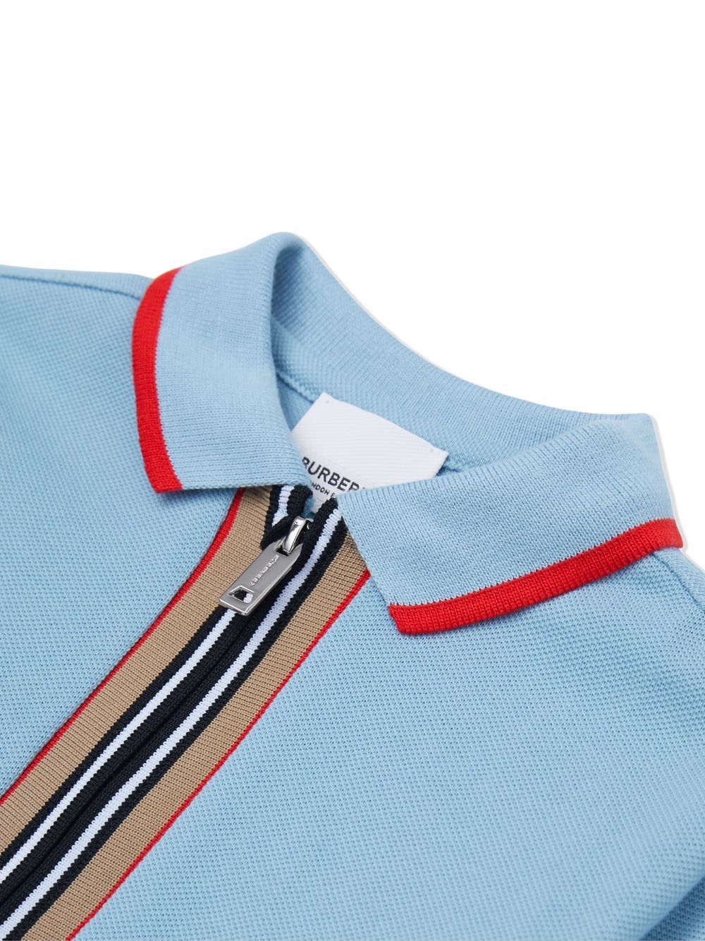 фото Burberry kids рубашка поло с молнией и отделкой icon stripe